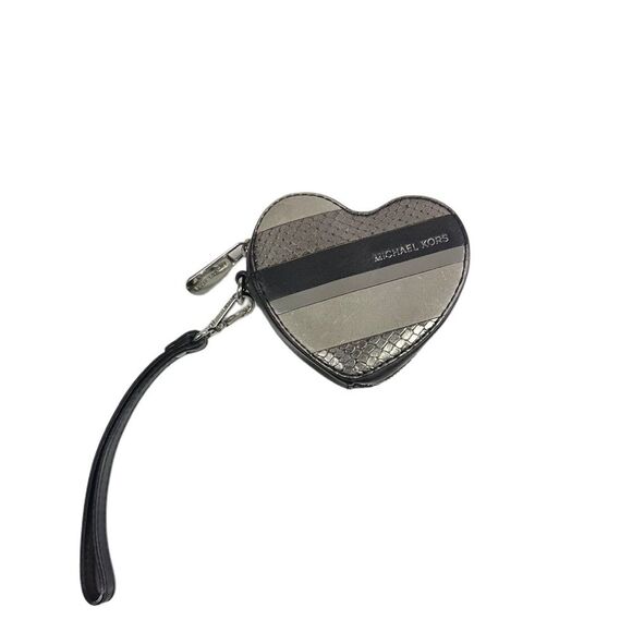 Michael Kors Black & Gray Leather Heart Wristlet Coin Purse - Picture 1 of 7